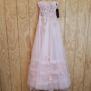 Alexander By Daymor NWT Pink Strapless Lace Maxi Ballgown Dress Size 6 #1180